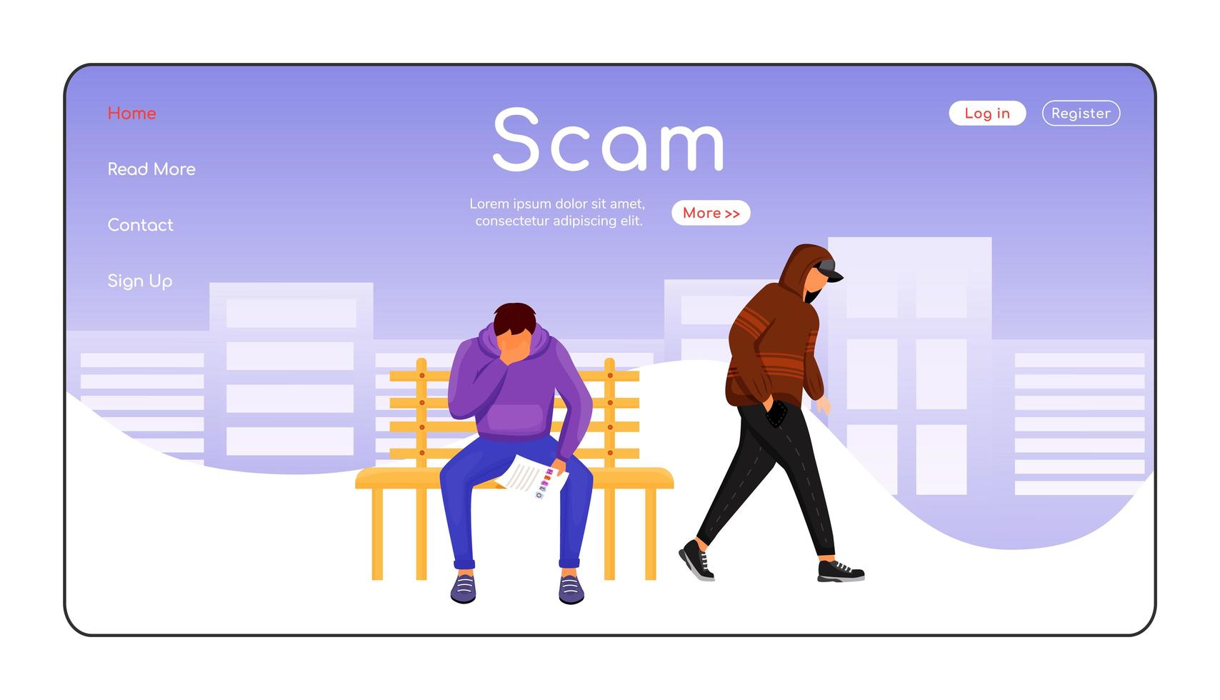 Scam landing page flat color vector template