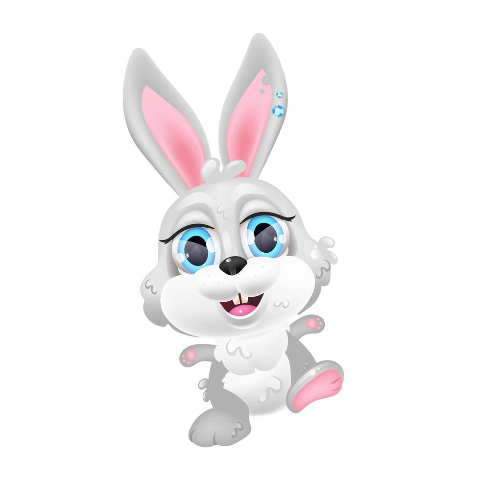 Cute grey Easter bunny kawaii cartoon vector character