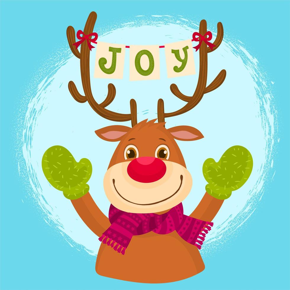 A funny reindeer wearing wool gloves vector