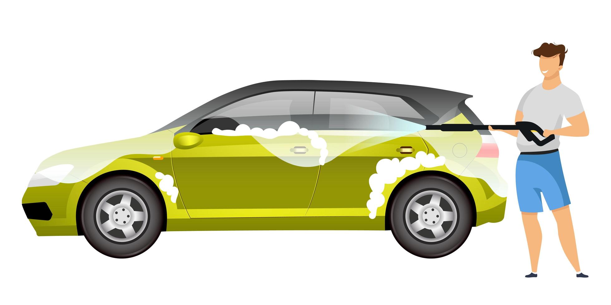 hombre lavando hatchback color plano vector personaje sin rostro