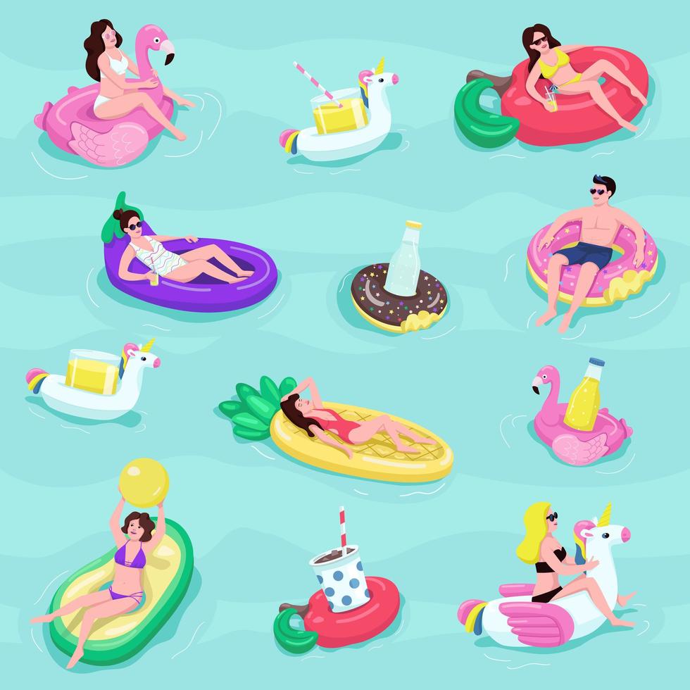 Pool party flat vector seamless pattern