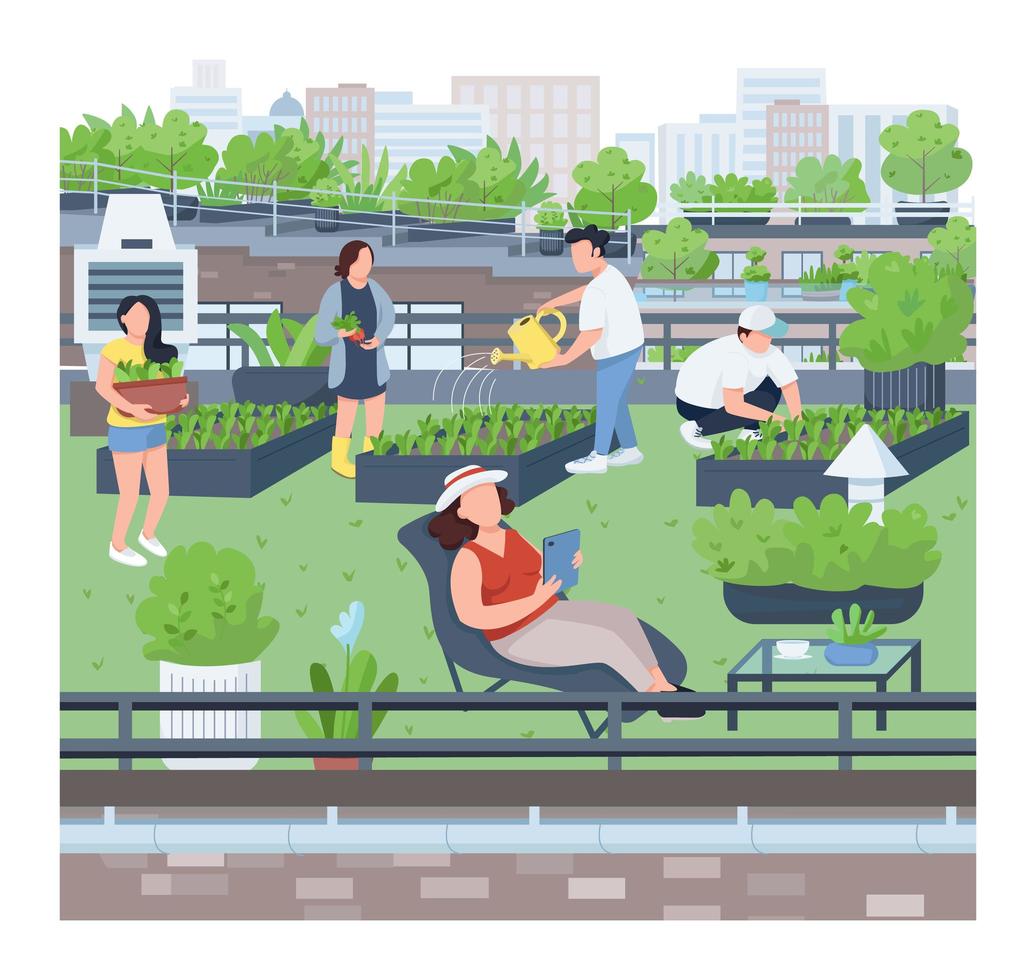 Landscaping flat color vector illustration