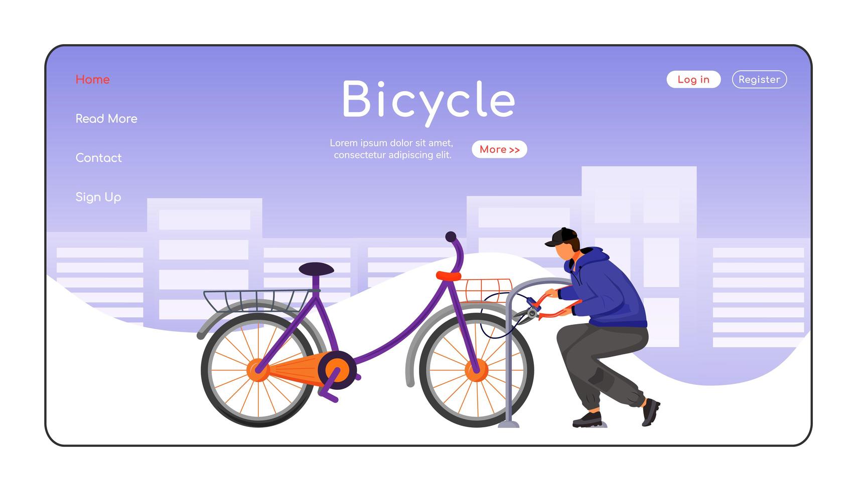 plantilla de vector de color plano de página de destino de bicicleta