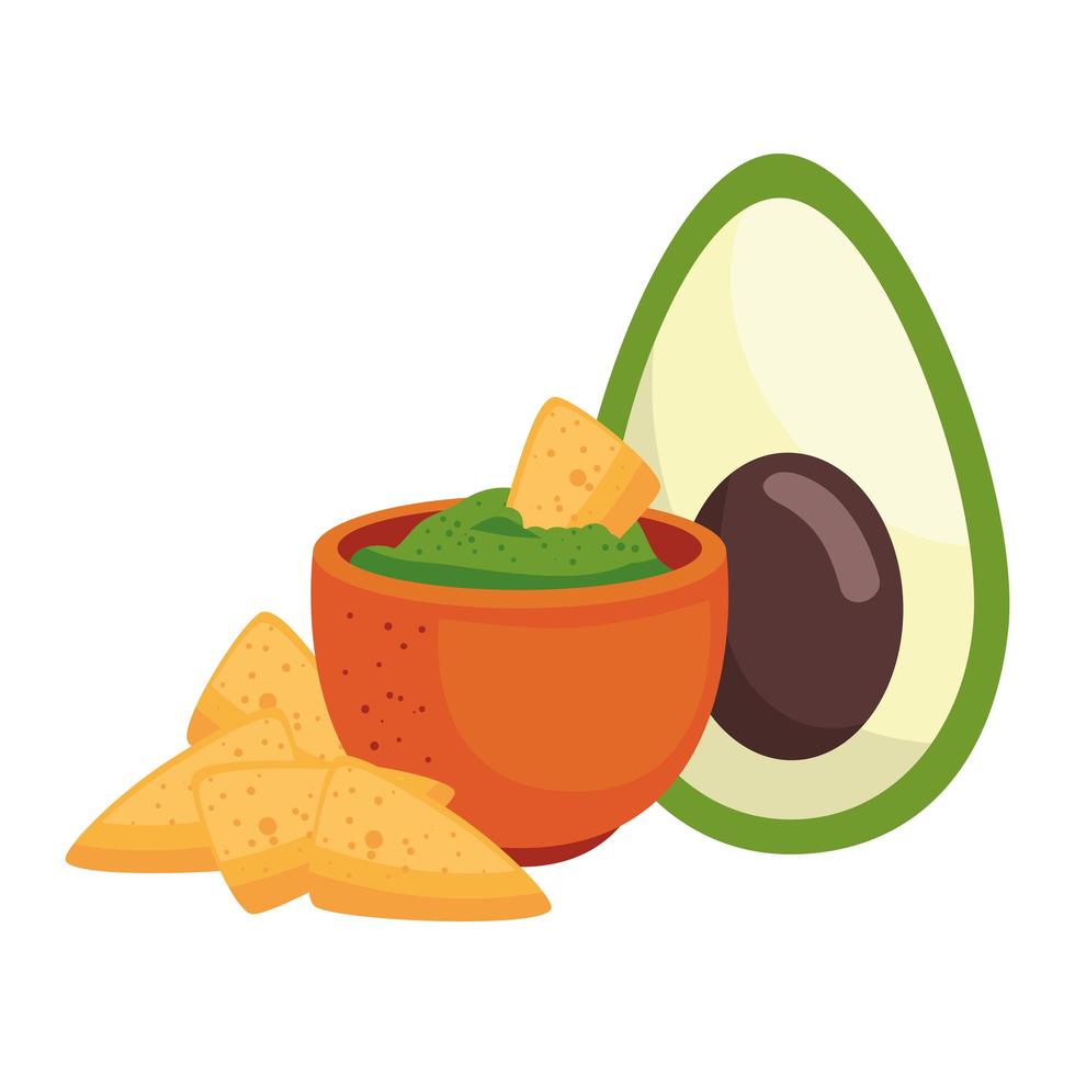 nachos mexicanos aguacate y diseño vectorial de tazón vector