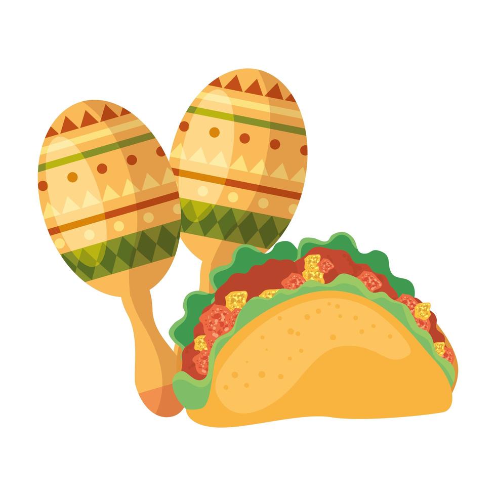 Isolated mexican maracas and taco vector design