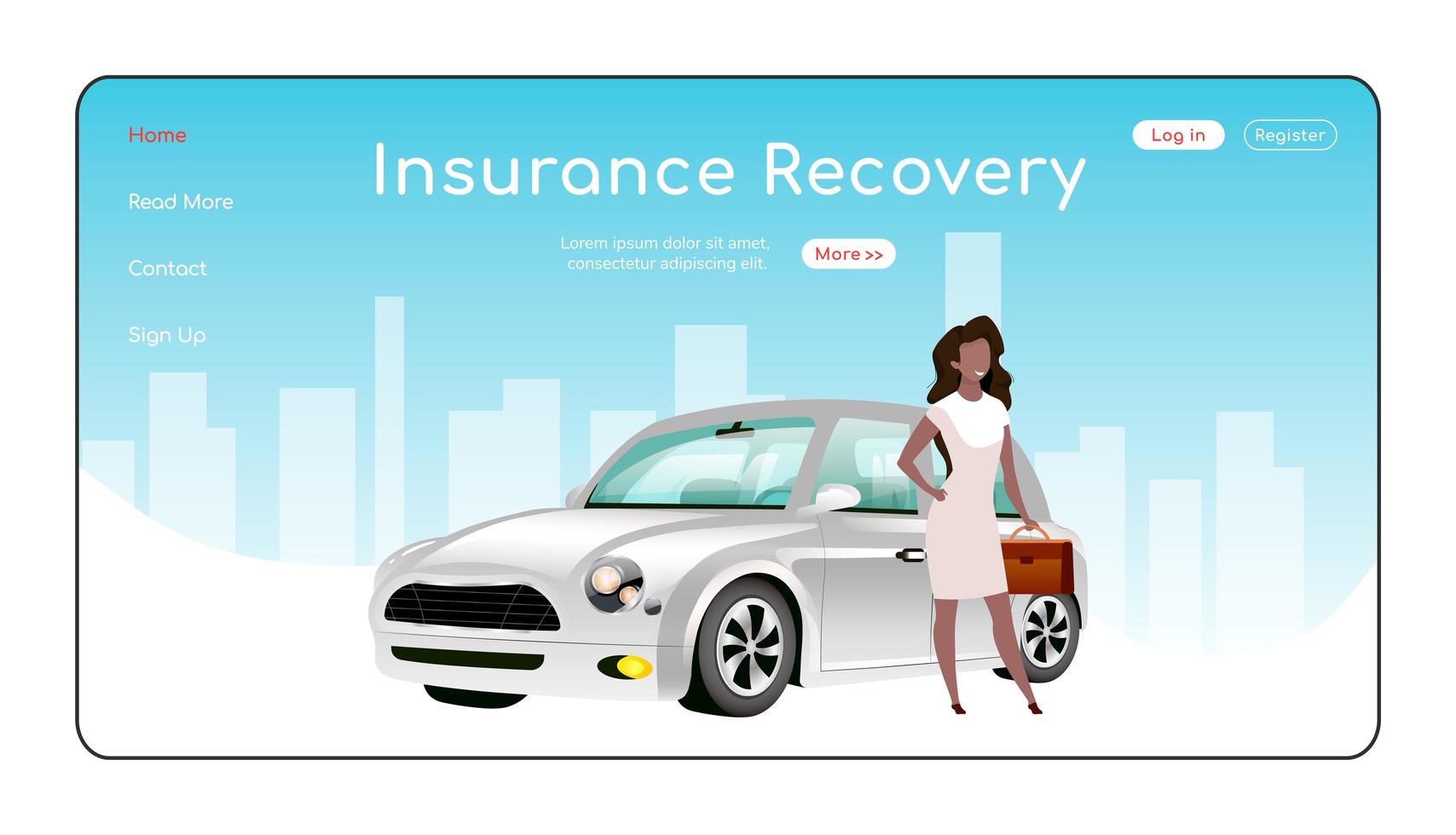 Insurance recovery landing page flat color vector template