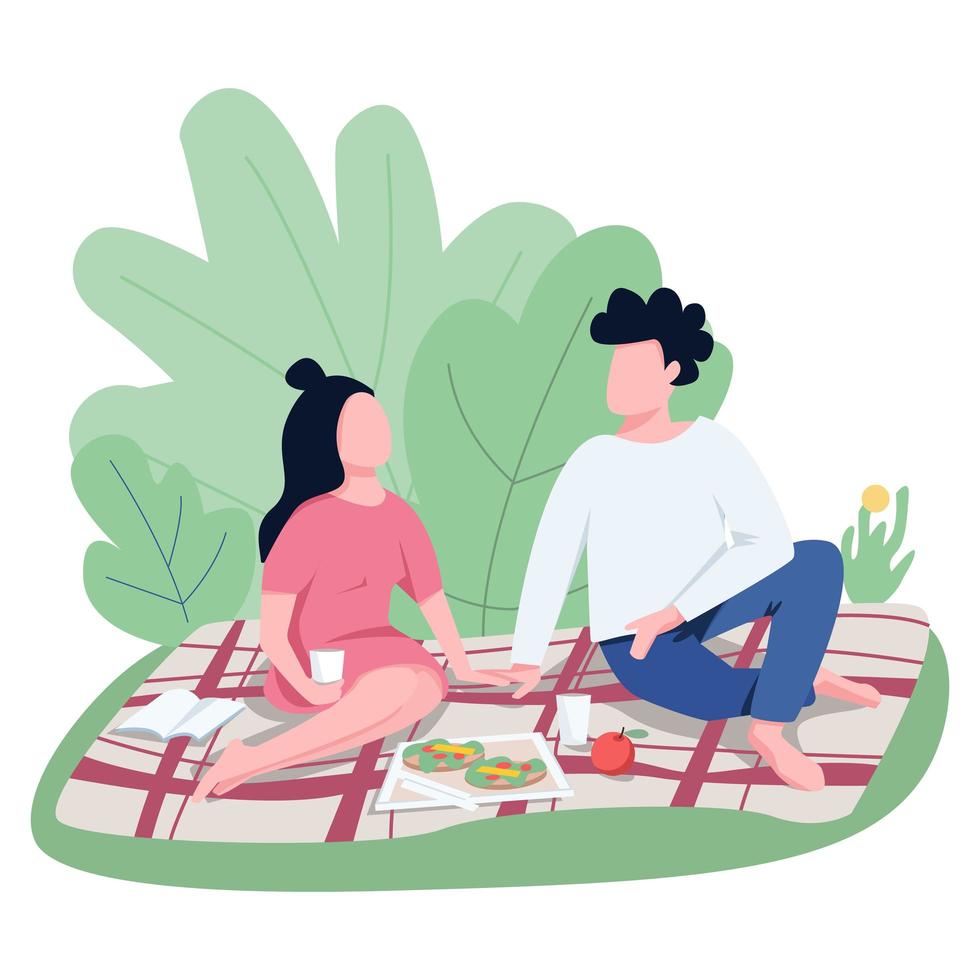 cita romántica al aire libre color plano vector personajes sin rostro