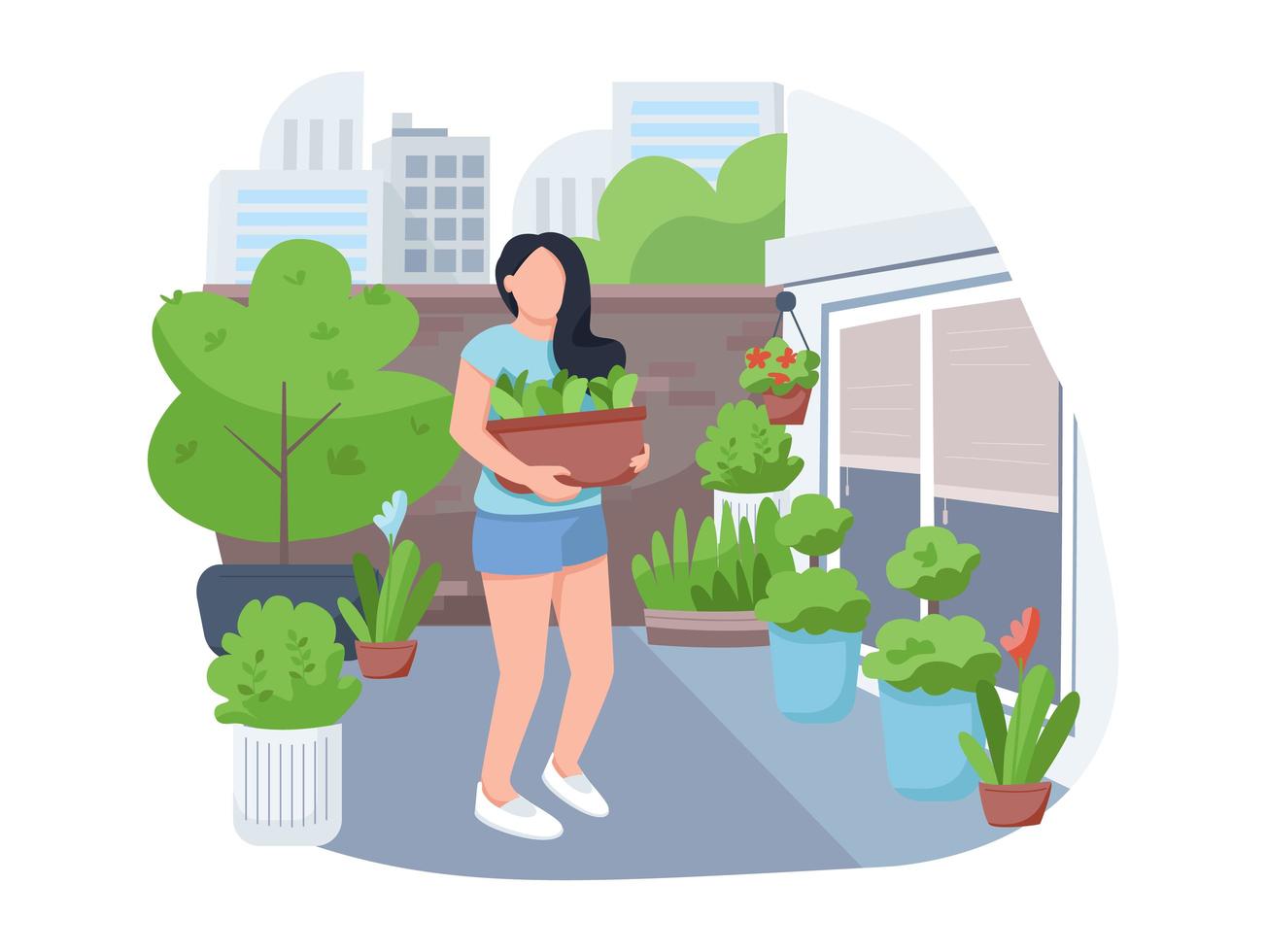 Girl with flowerpot 2D vector web banner, poster