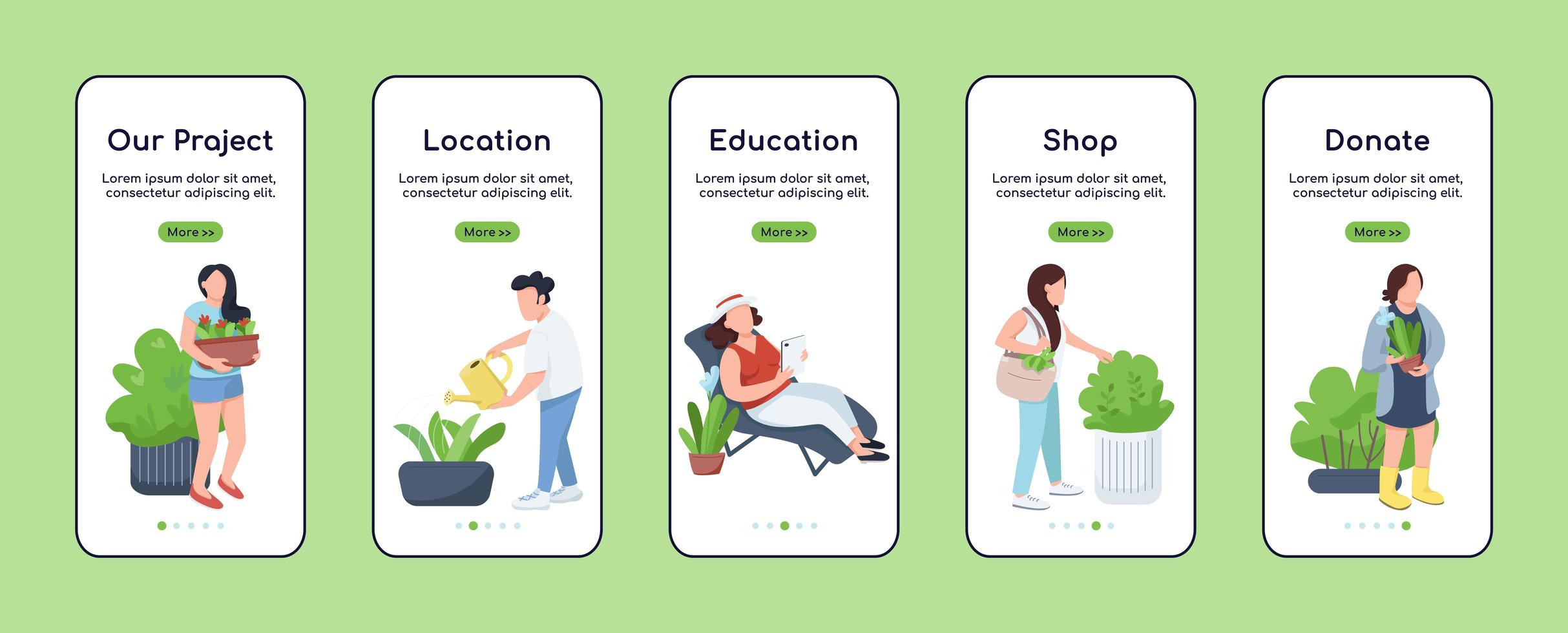 City gardening project onboarding mobile app screen flat vector template
