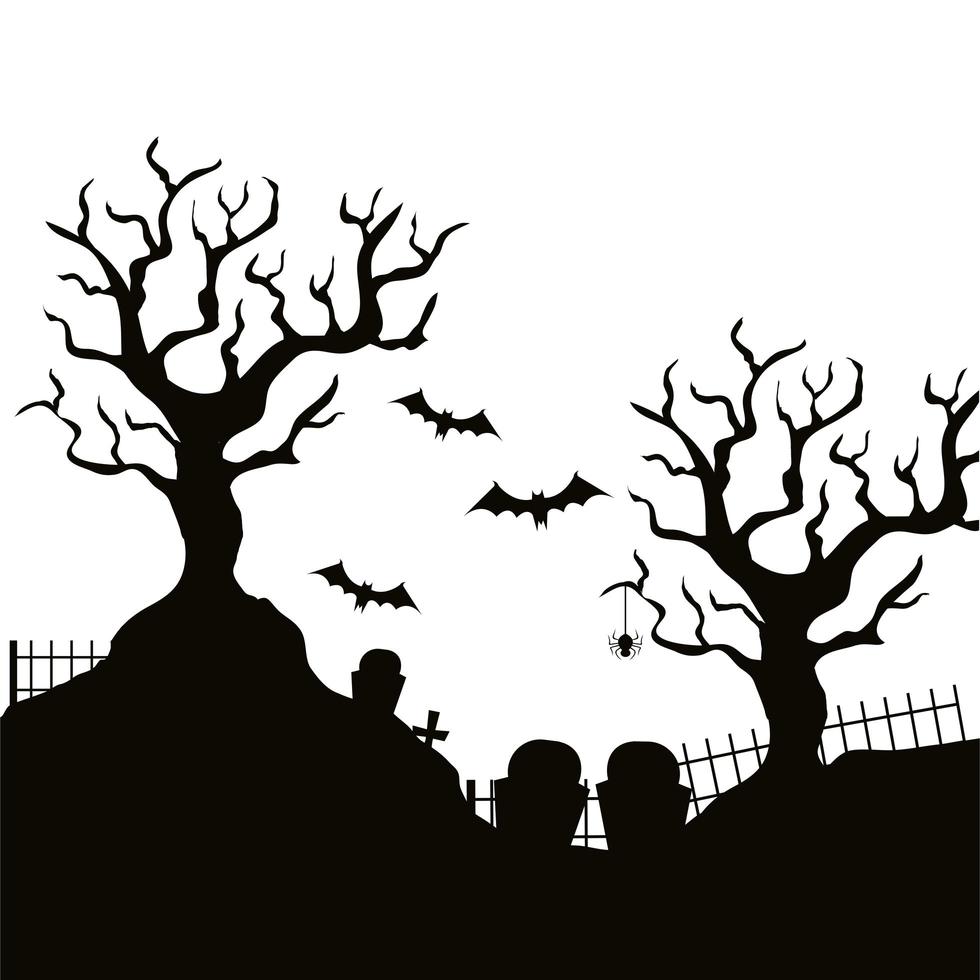 árbol seco con cementerio icono aislado vector