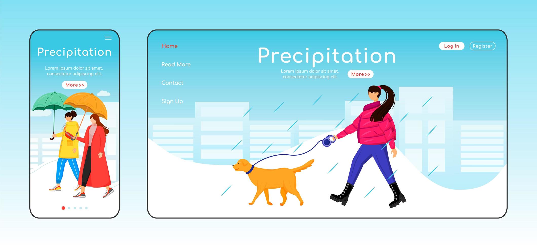 Precipitation landing page flat color vector template