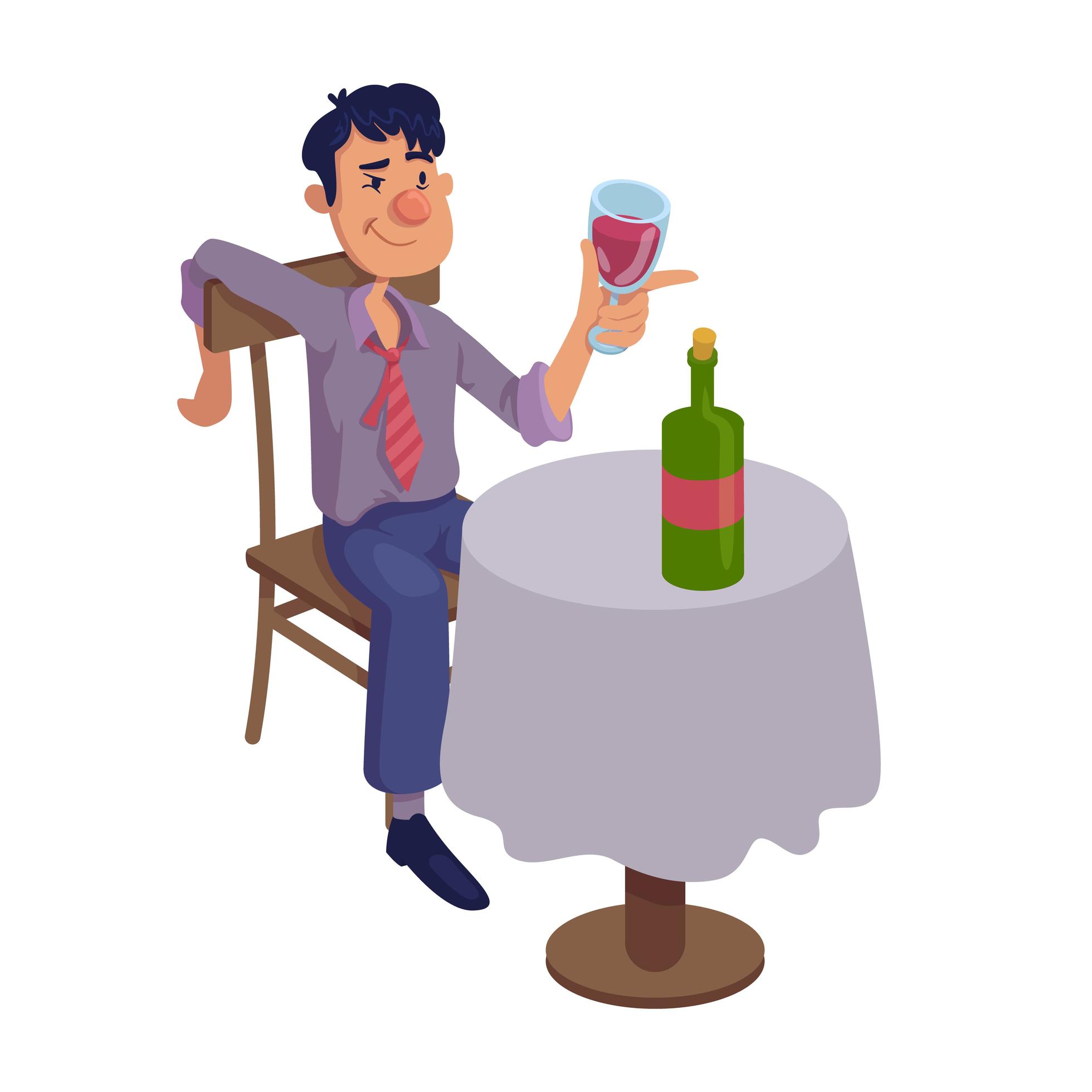 Drunk man sitting at table flat cartoon vector illustration 1910121