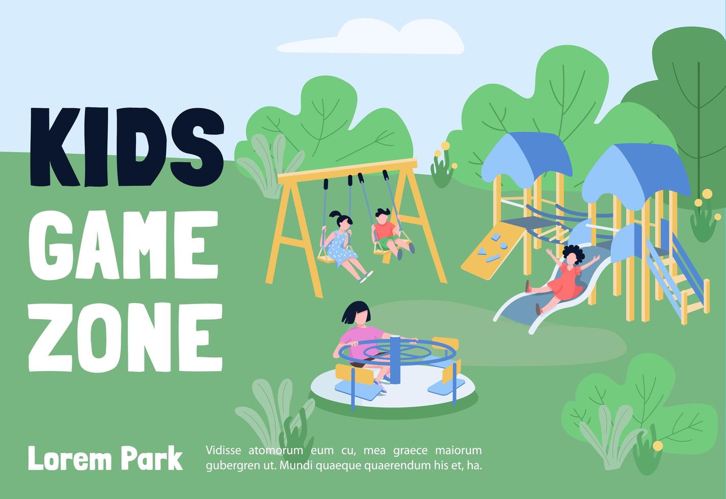 Kids game zone banner flat vector template