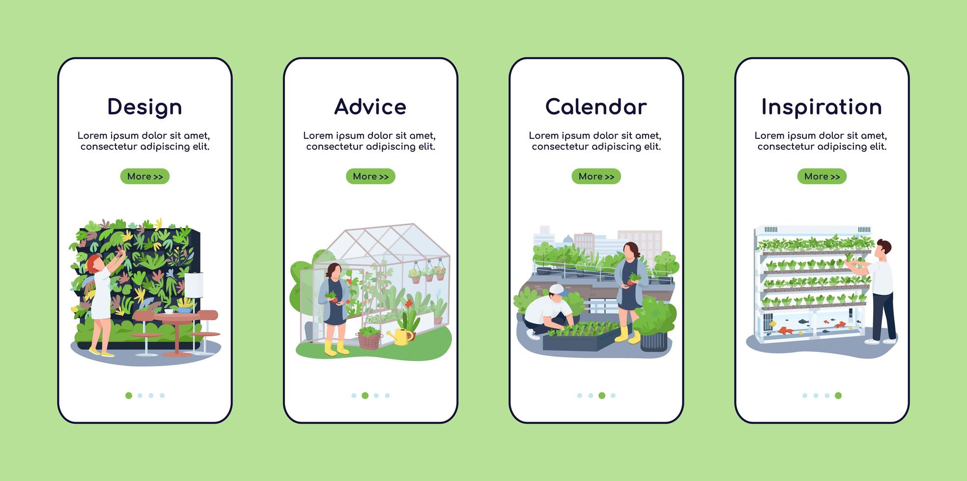 Landscape design onboarding mobile app screen flat vector template