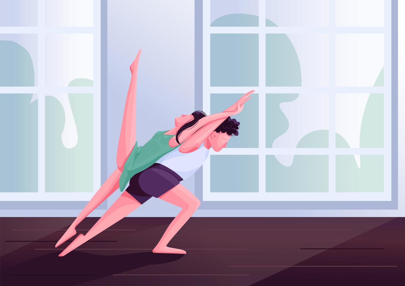 Contemp dancers movements flat color vector illustration