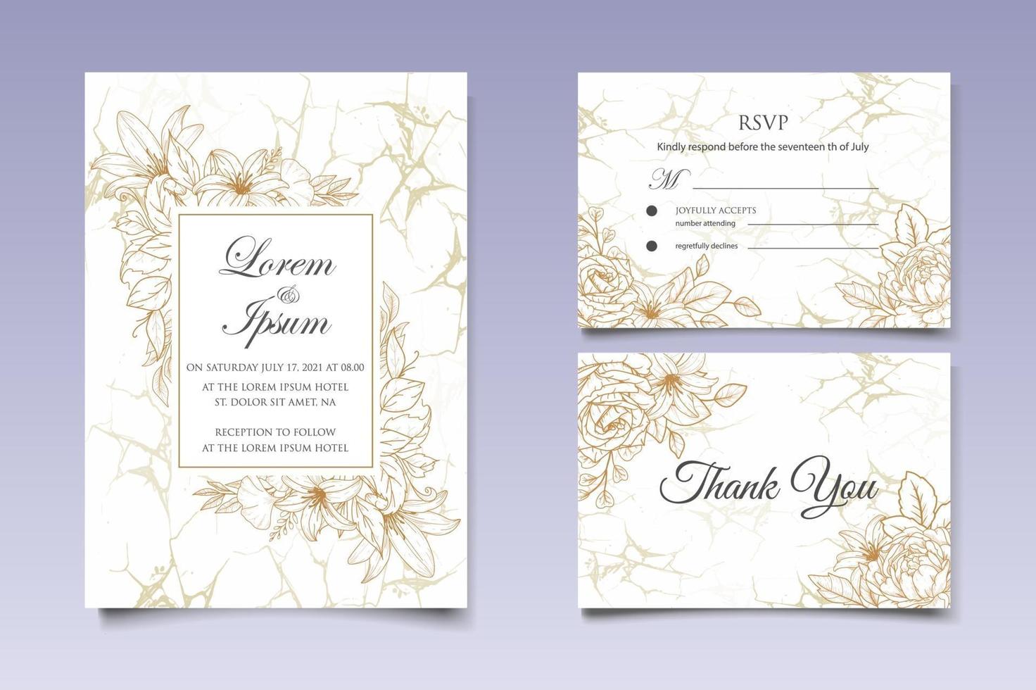 Beautiful Hand Drawing Floral Wedding Invitation Template vector