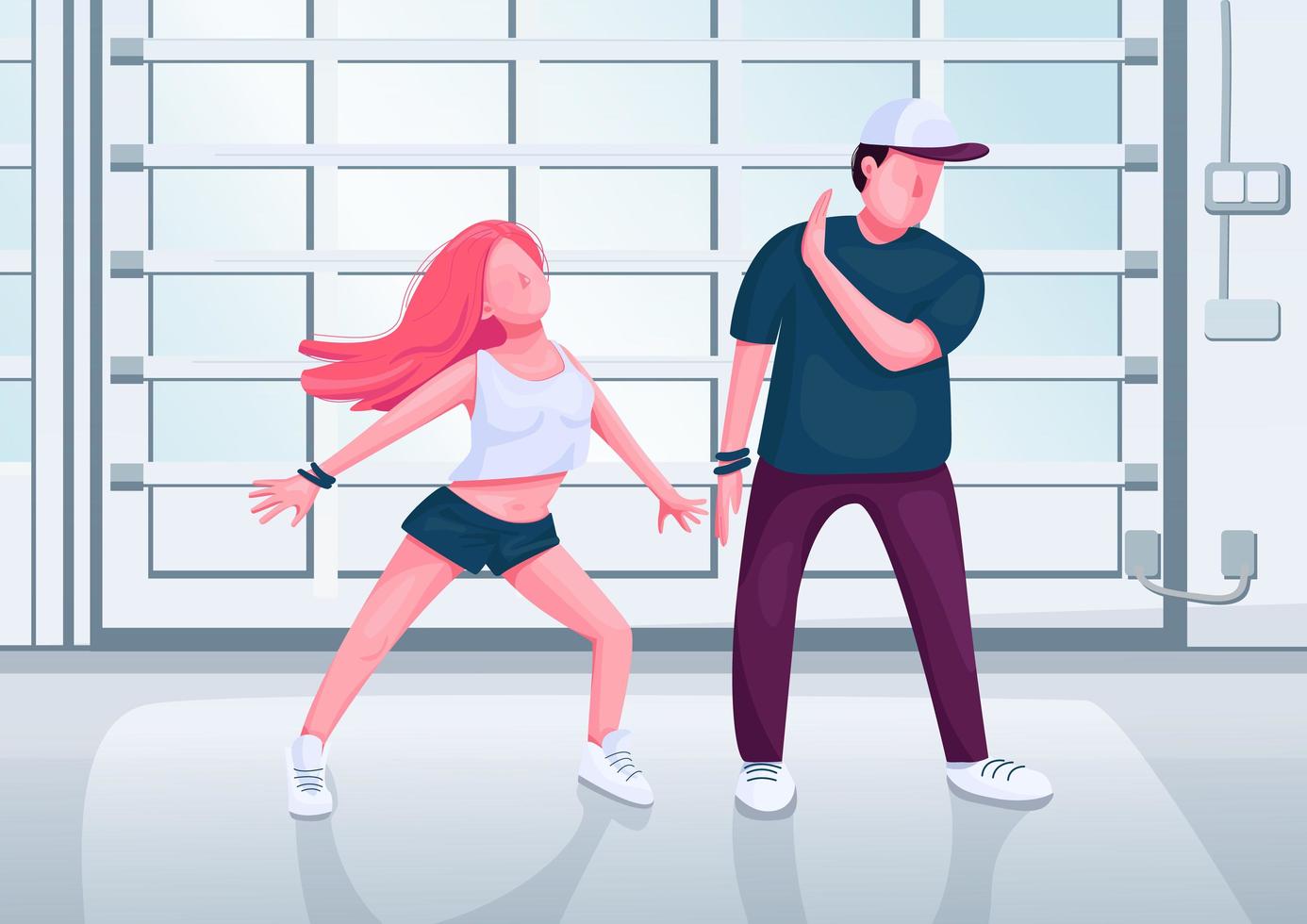 Ilustración de vector de color plano de pareja de bailarines contemporáneos