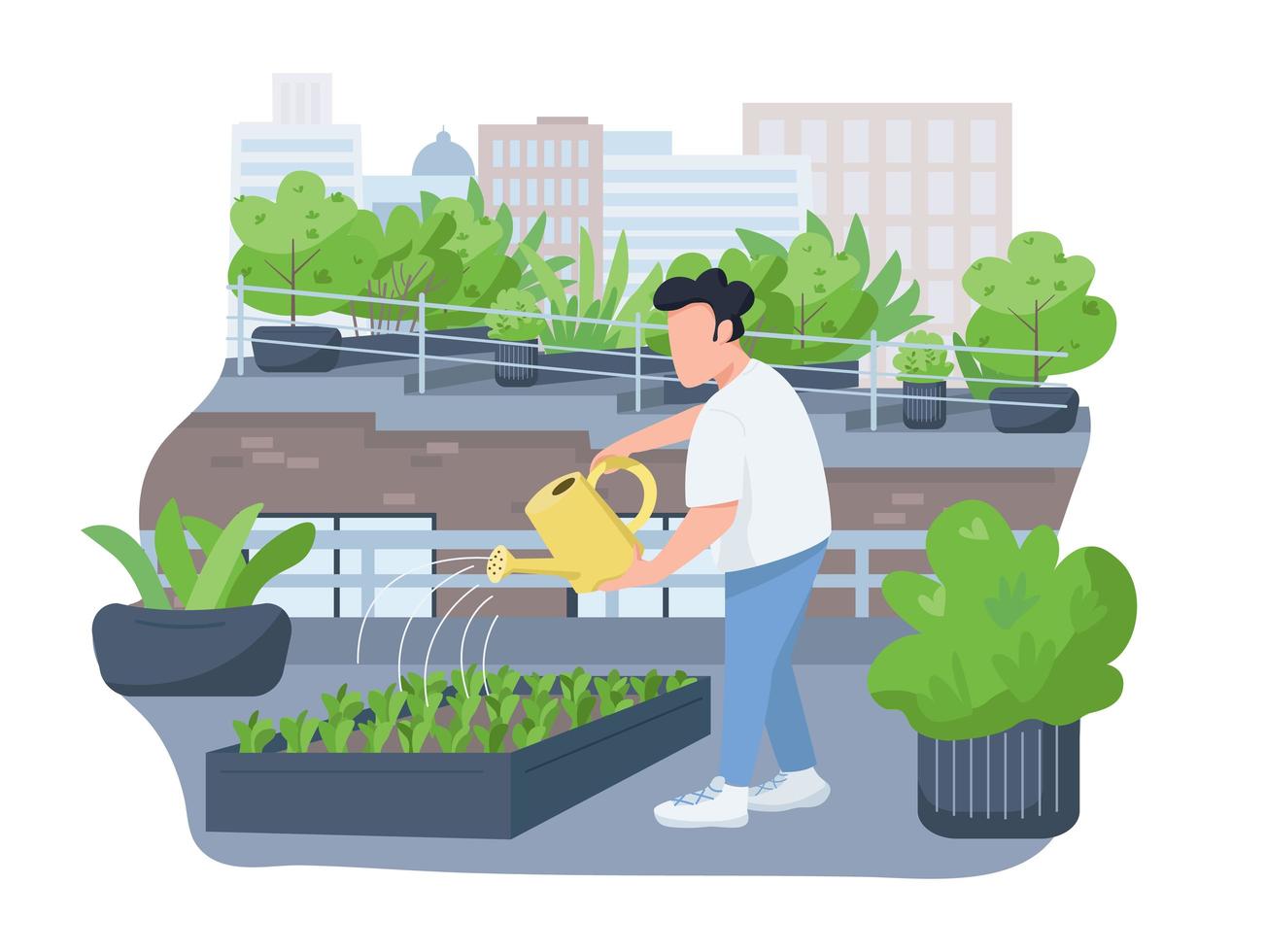 Plants watering 2D vector web banner, poster