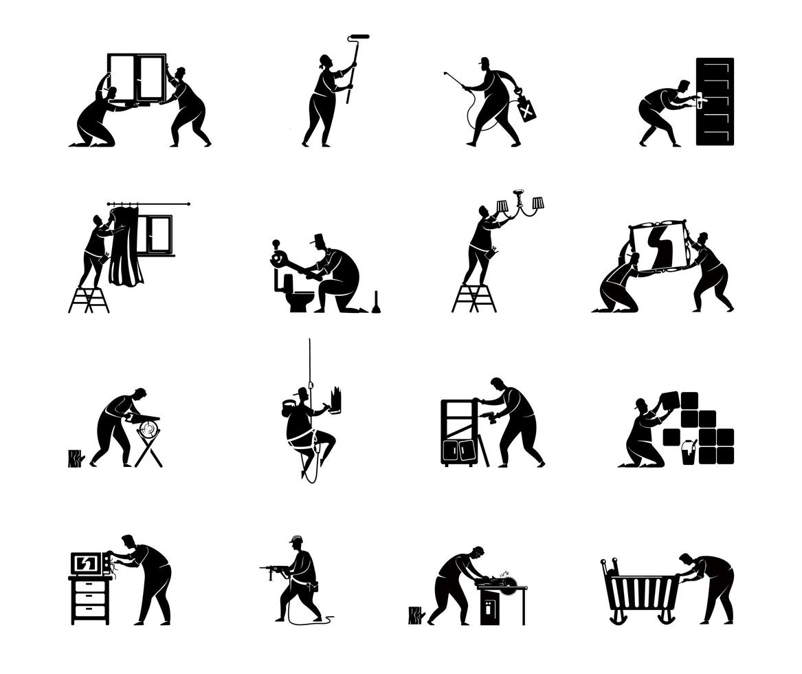 Home repairs black silhouette vector illustrations kit