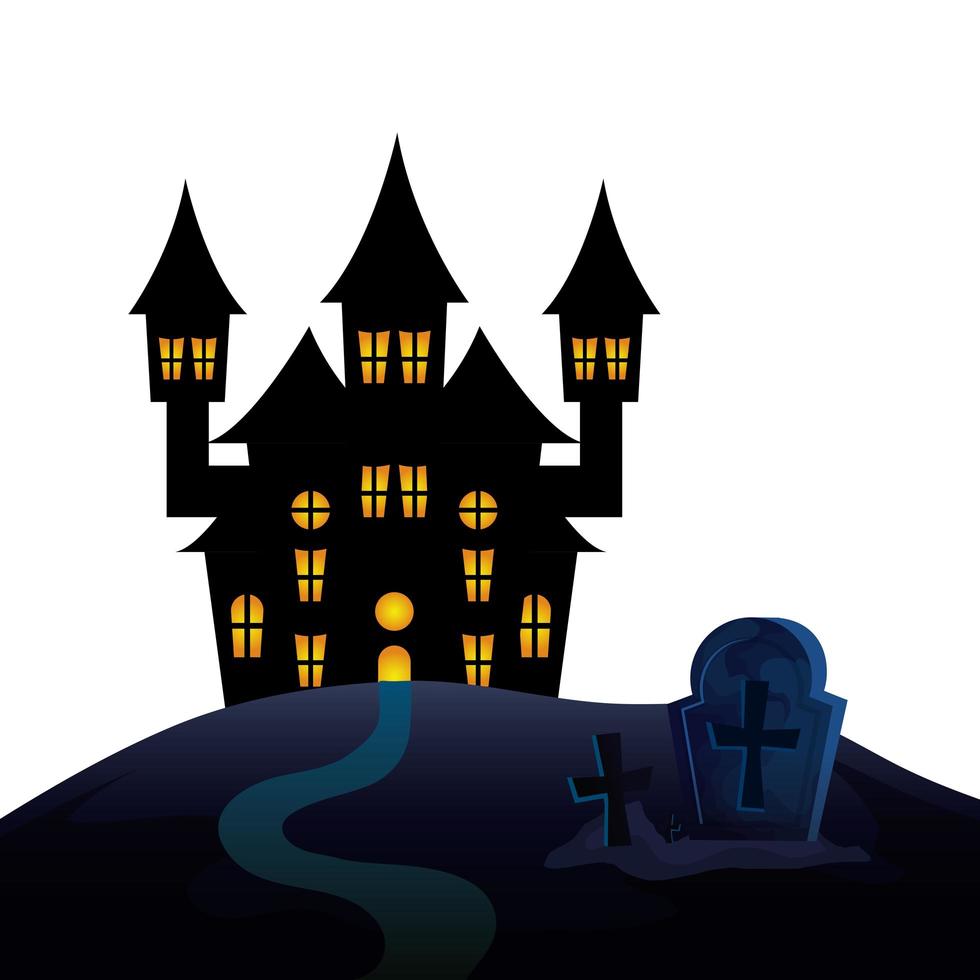 castillo embrujado de halloween en el cementerio vector