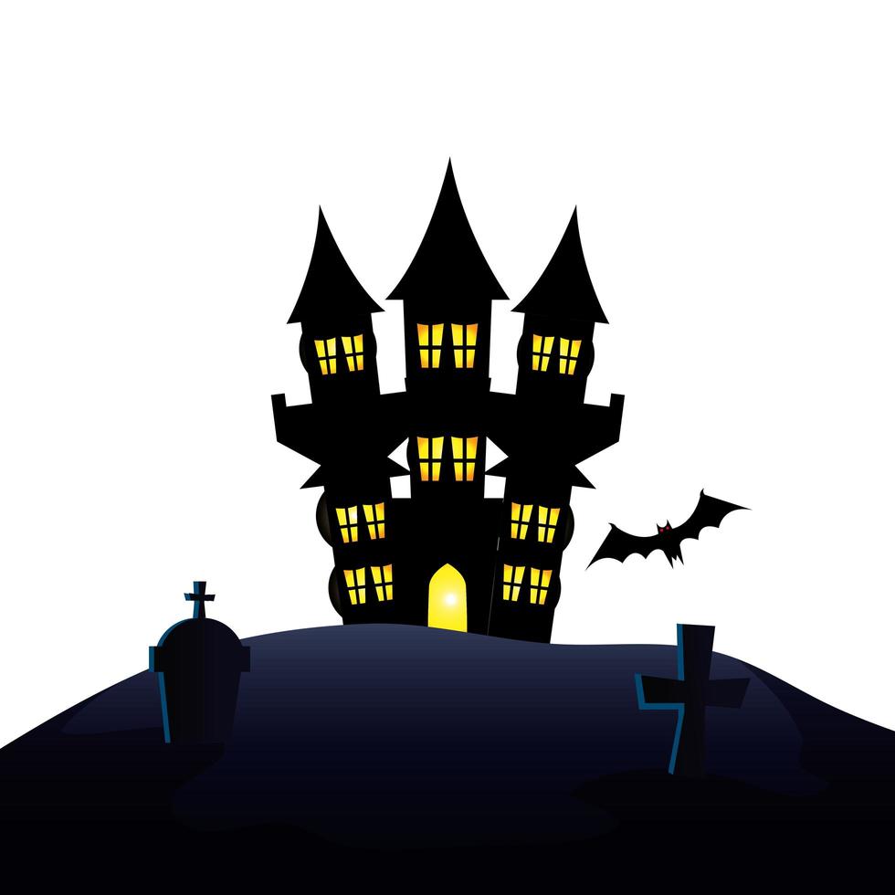 castillo embrujado de halloween en el cementerio vector