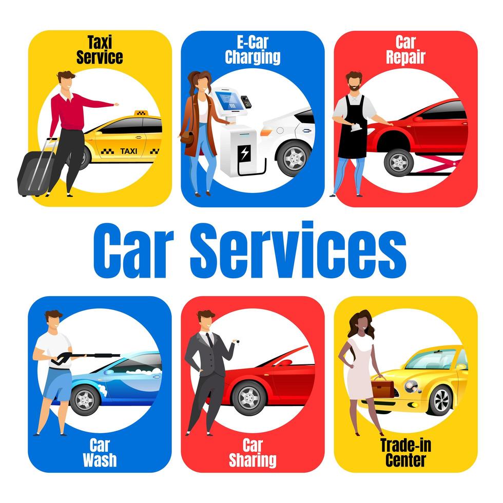 Car services flat color vector informational infographic template