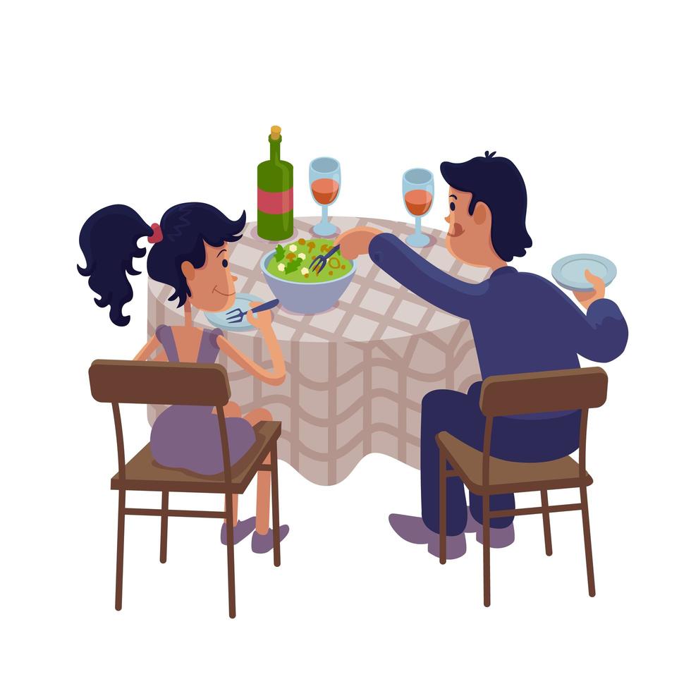 Husband and wife having dinner together flat cartoon vector illustration