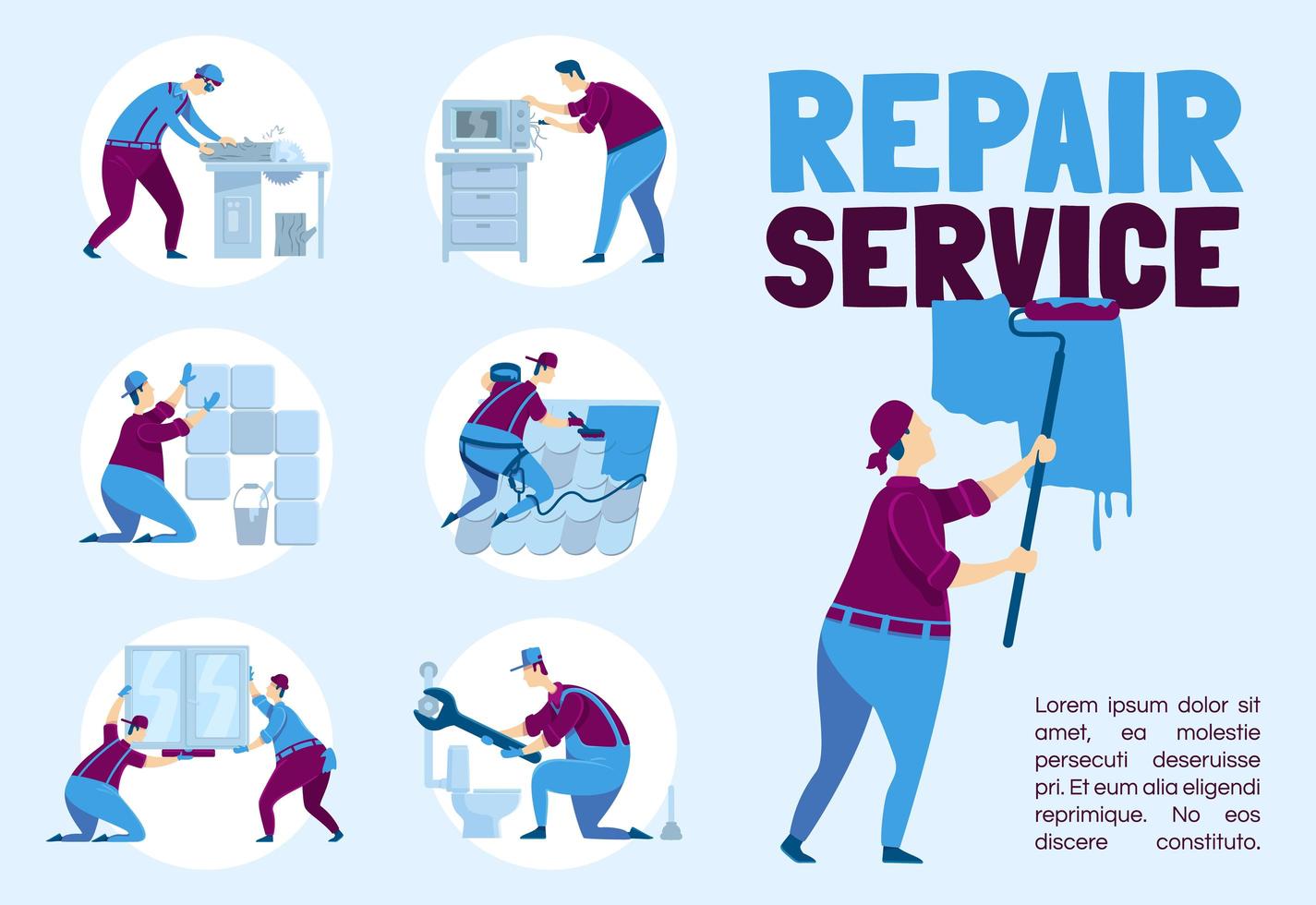 servicio de reparación cartel plantilla vectorial plana vector