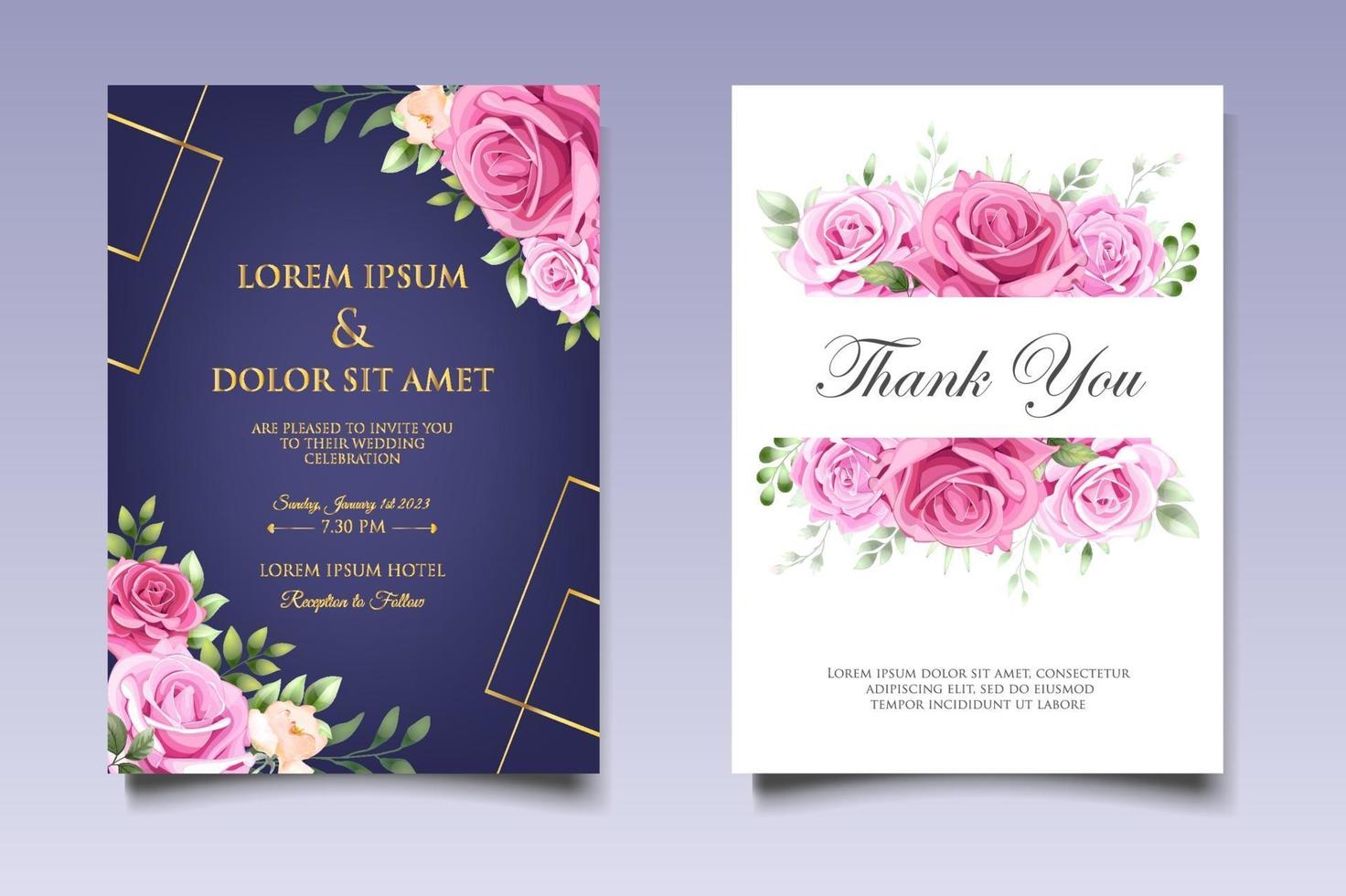 hermoso dibujo a mano plantilla de invitación de boda floral vector