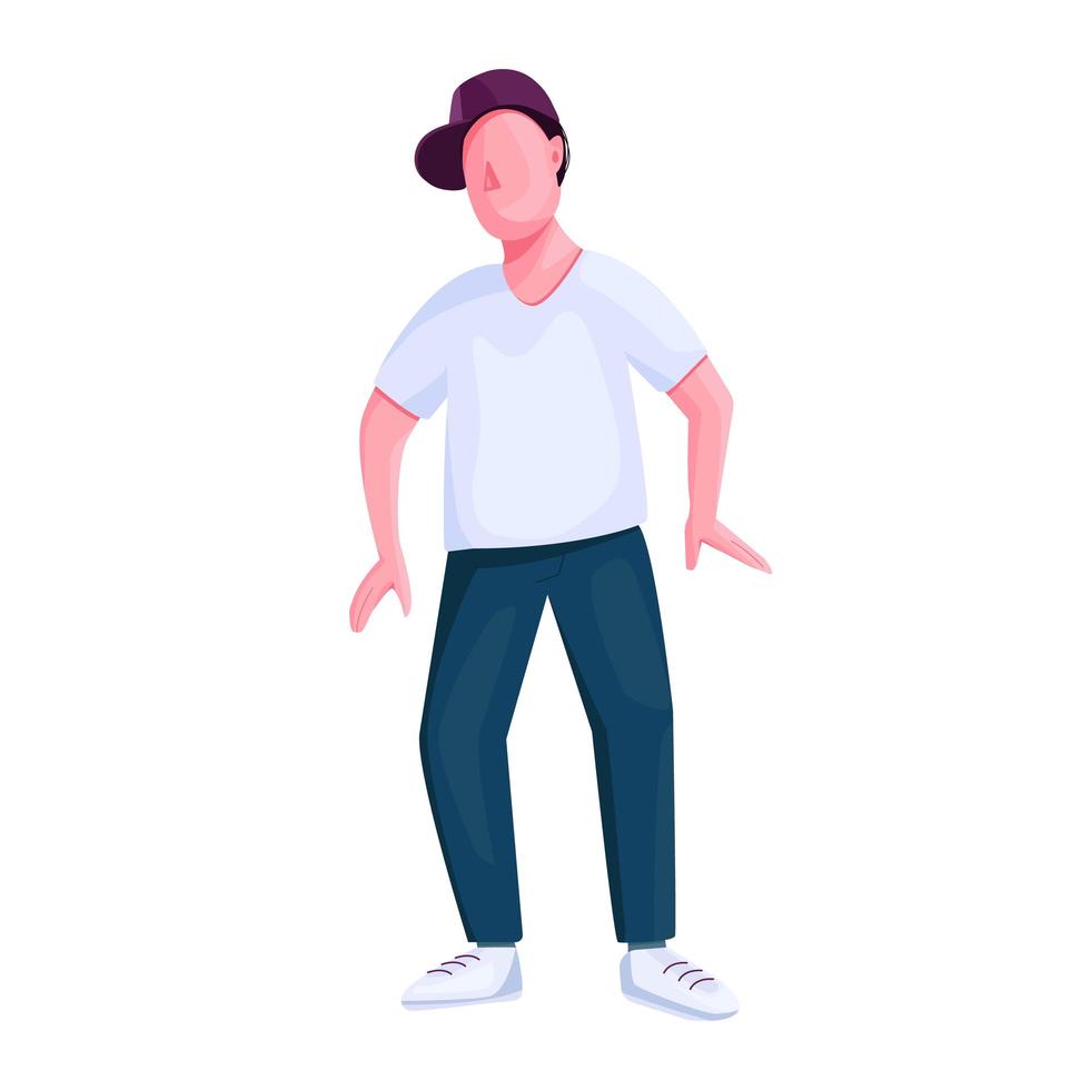 Young man dancing flat color vector faceless character