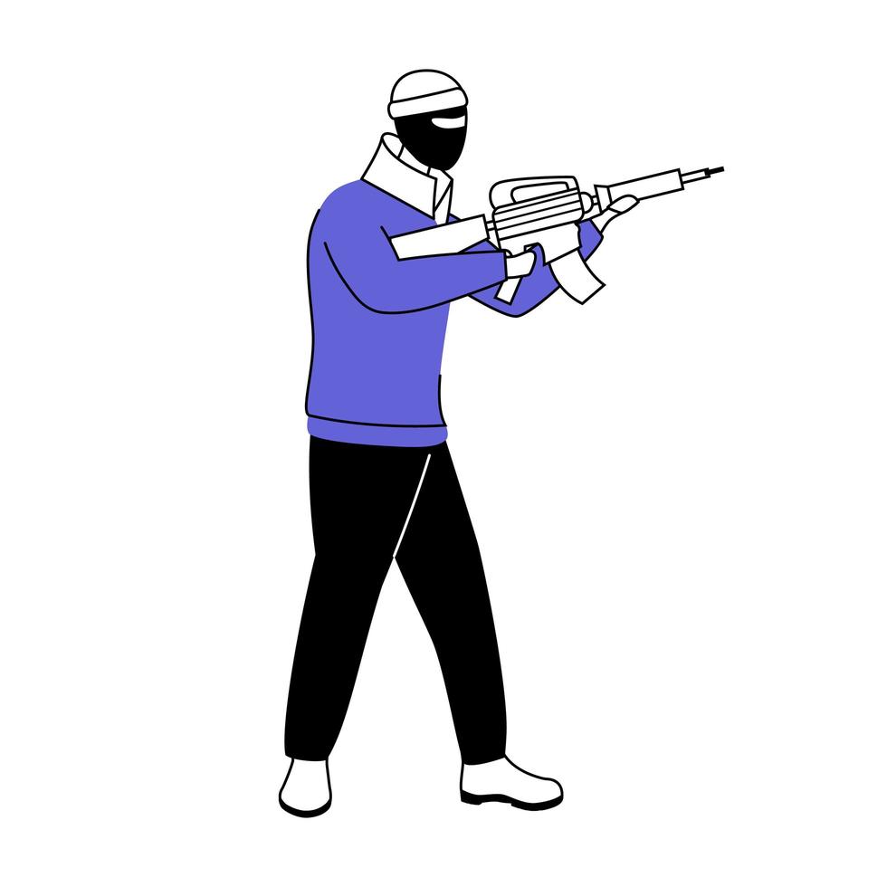 Hombre en balaclava máscara silueta plana ilustración vectorial vector