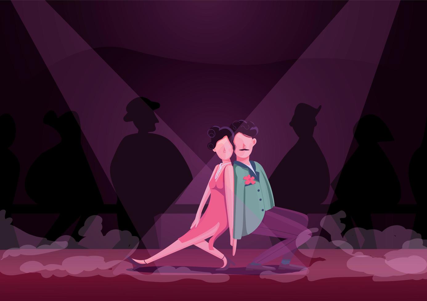 Man and woman dancing tango flat color vector illustration