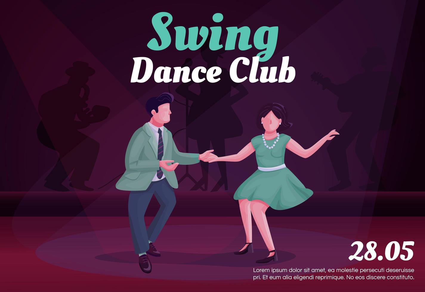 Swing dance club banner flat vector template