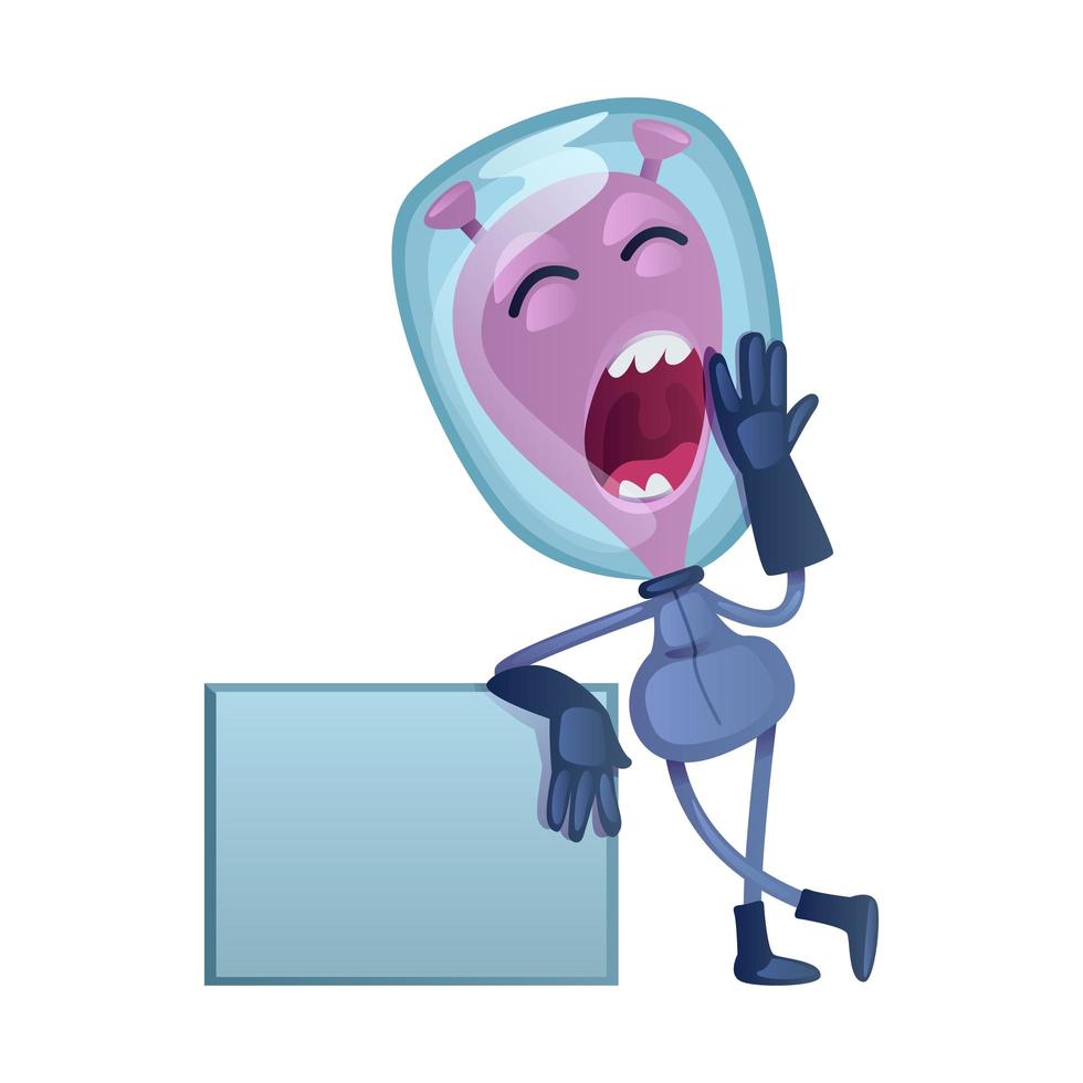 Yawning martian flat cartoon vector illustration