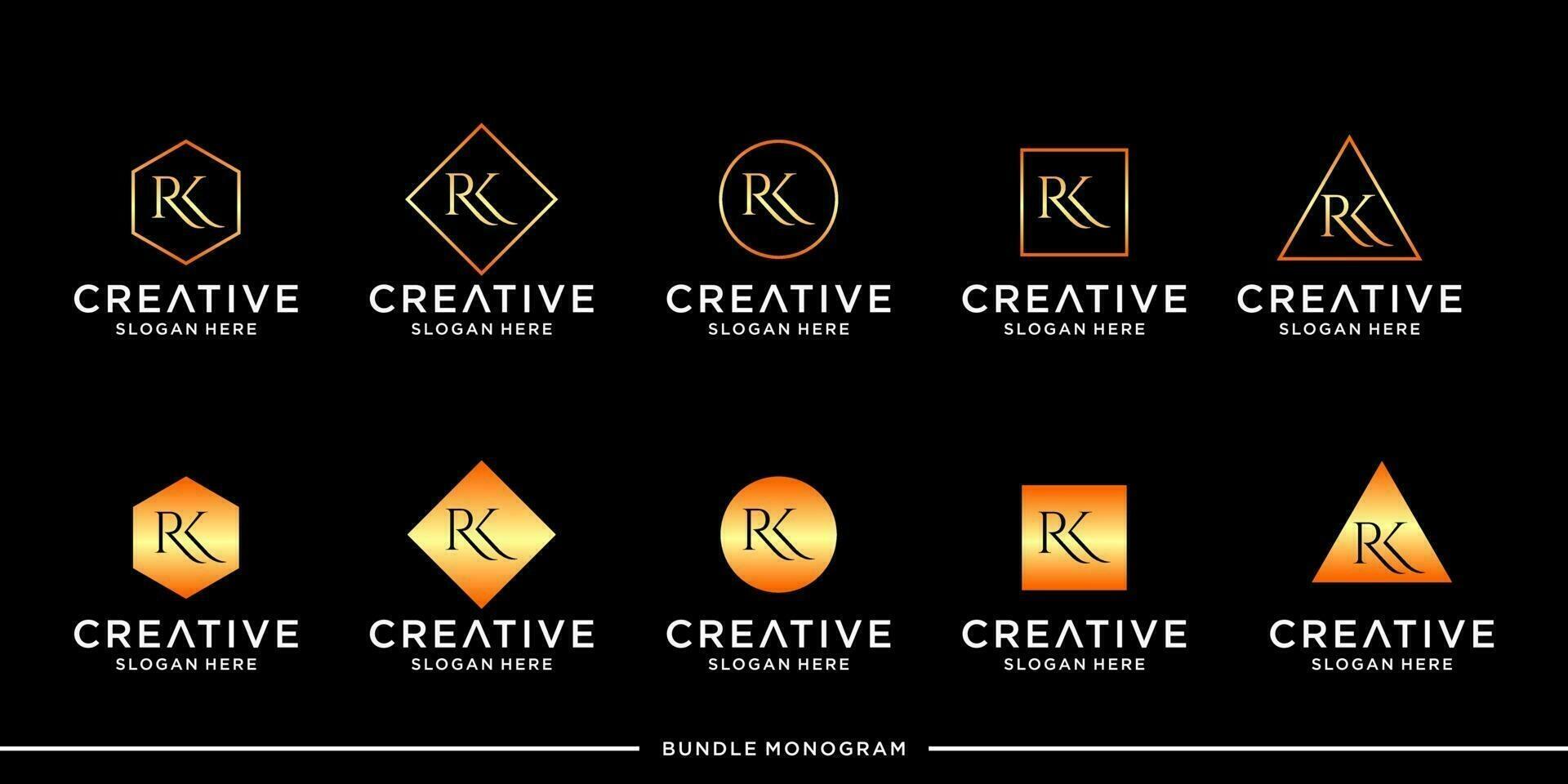 paquete de monograma con logo de rk vector