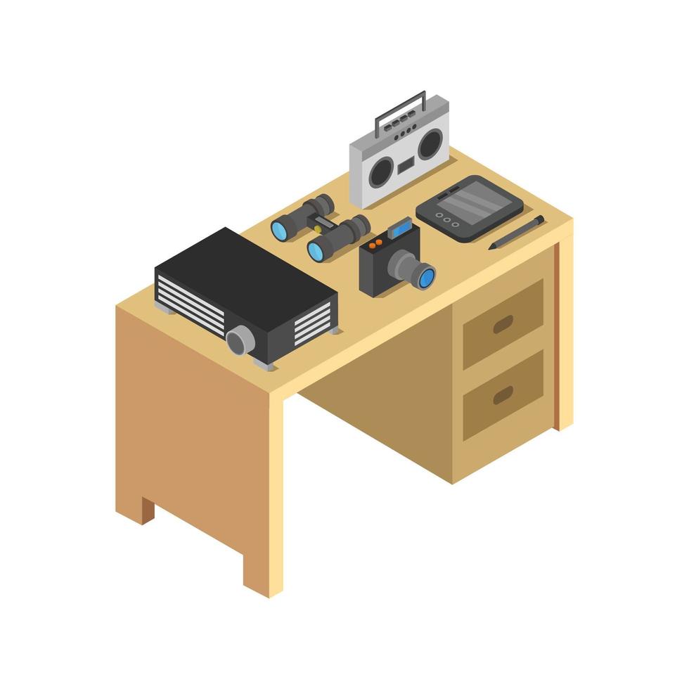 Isometric Office Desk On White Background vector