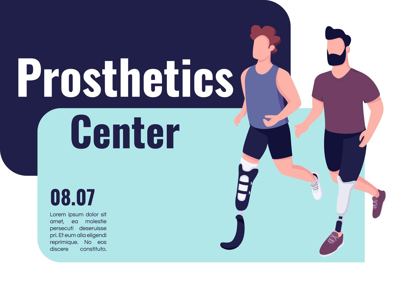 Prosthetics medical center banner flat vector template