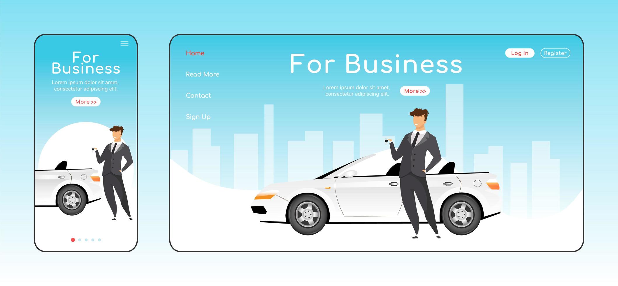 For business responsive landing page flat vector template