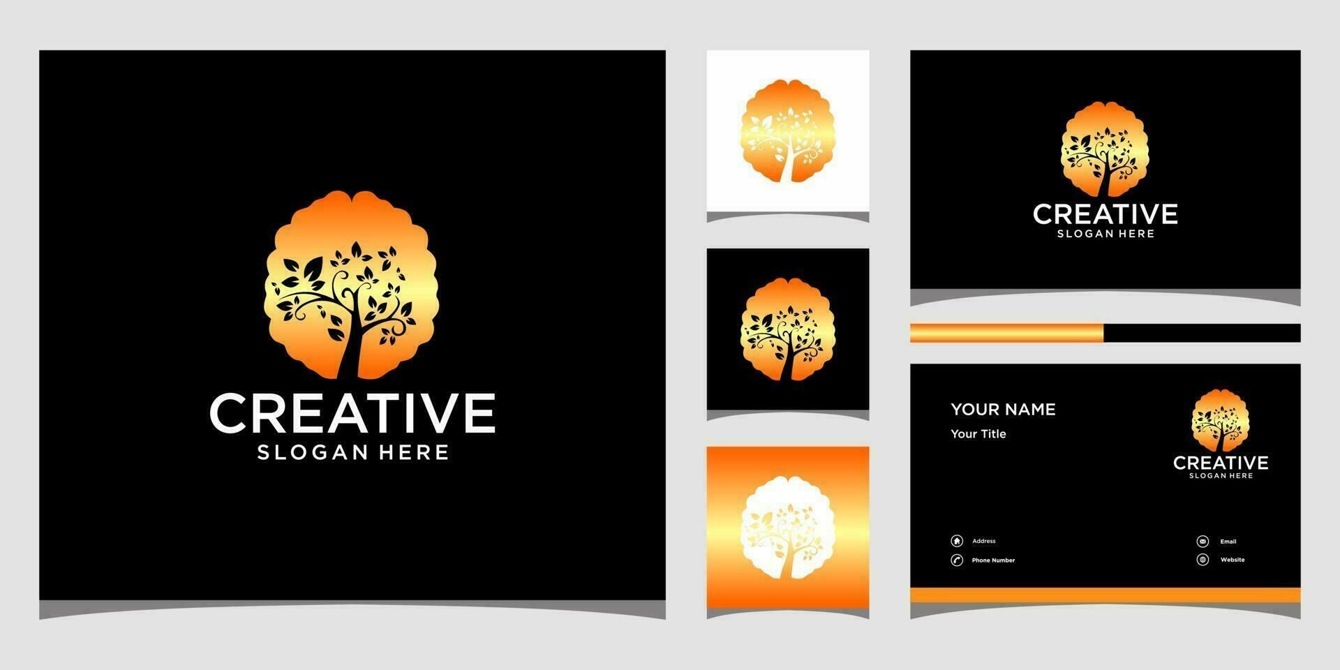 Brain and tree logo templates and business card design vector