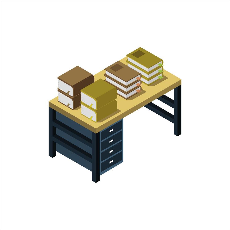 Office Desk Isometric Illustrated On White Background vector