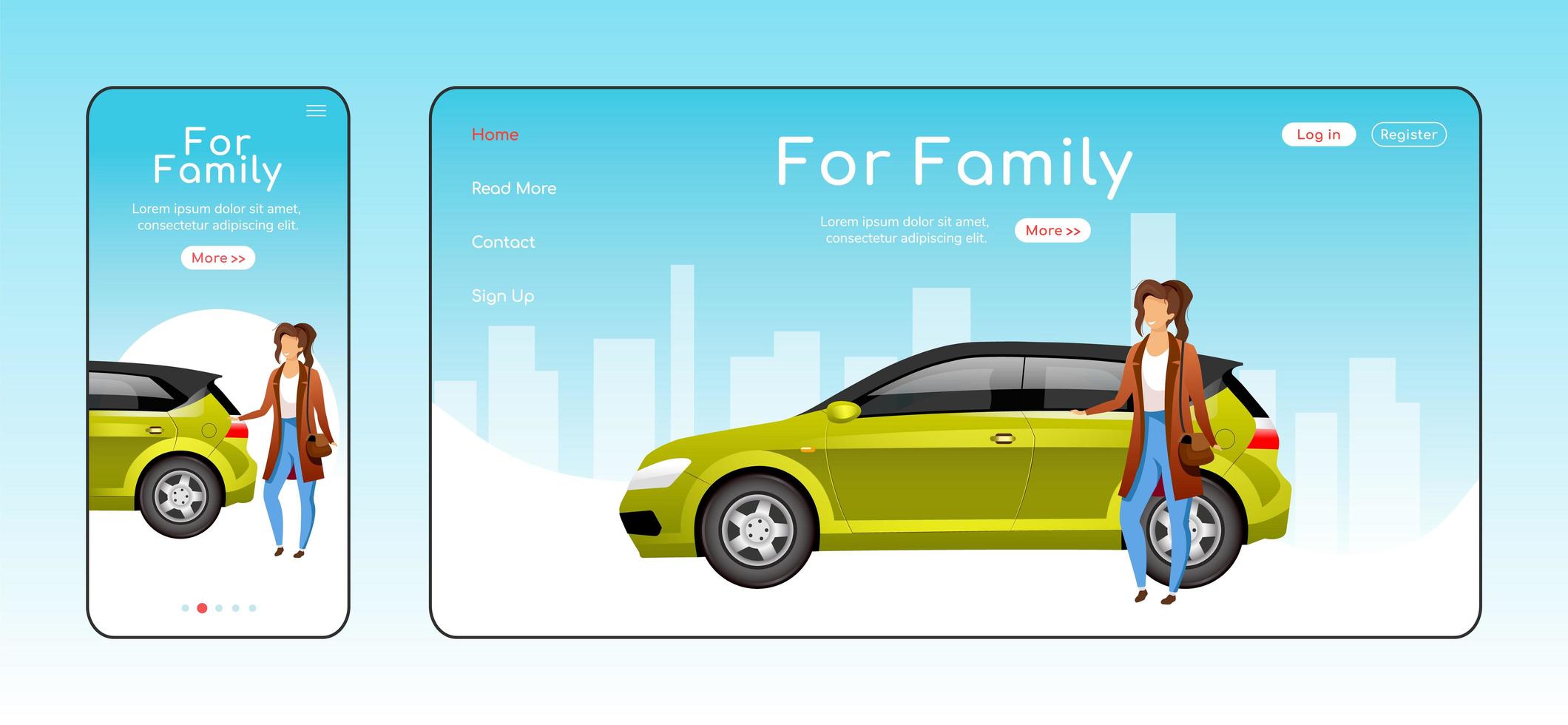 For family responsive landing page flat vector template