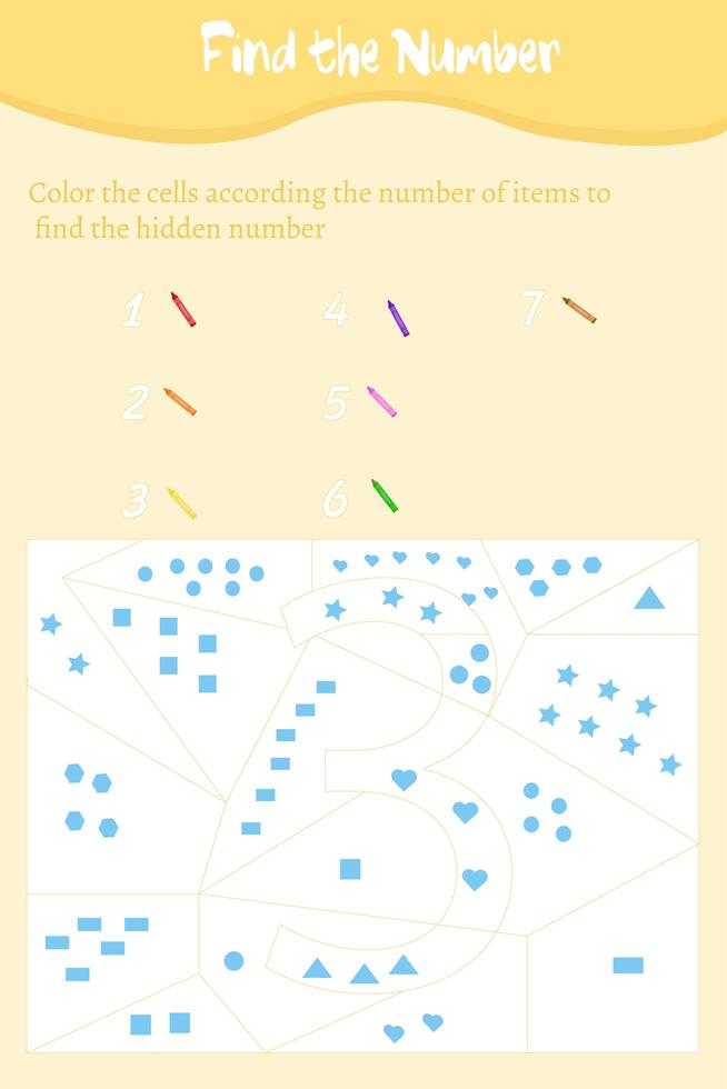 Find number three worksheet vector