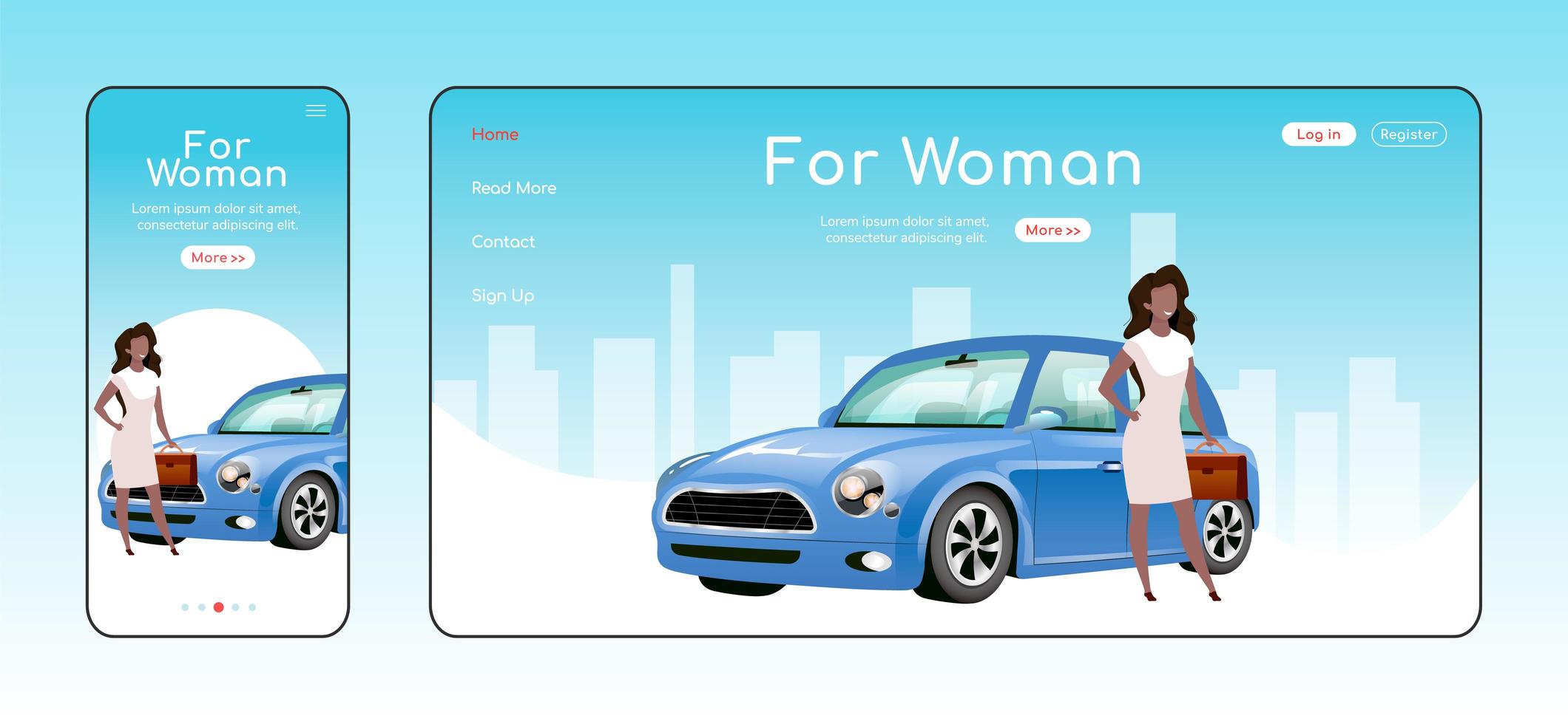 For woman responsive landing page flat vector template