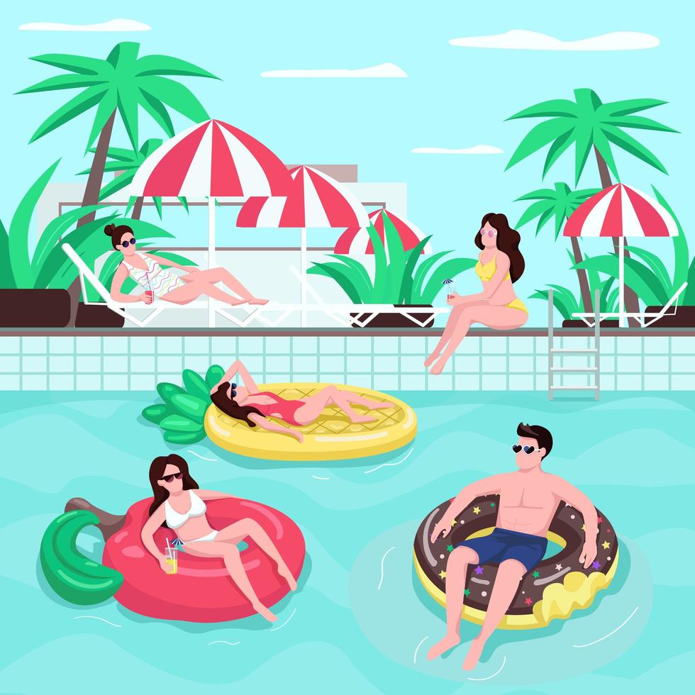 Beach party flat color vector illustration