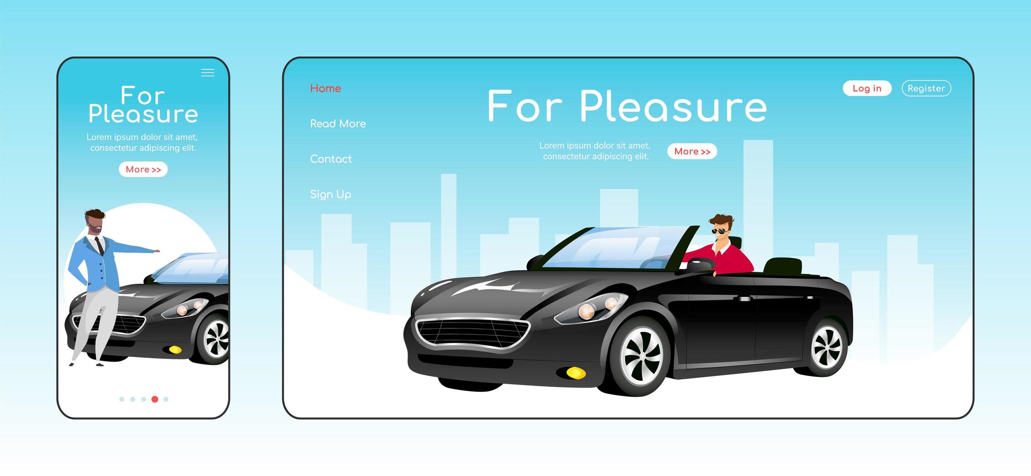 For pleasure responsive landing page flat vector template