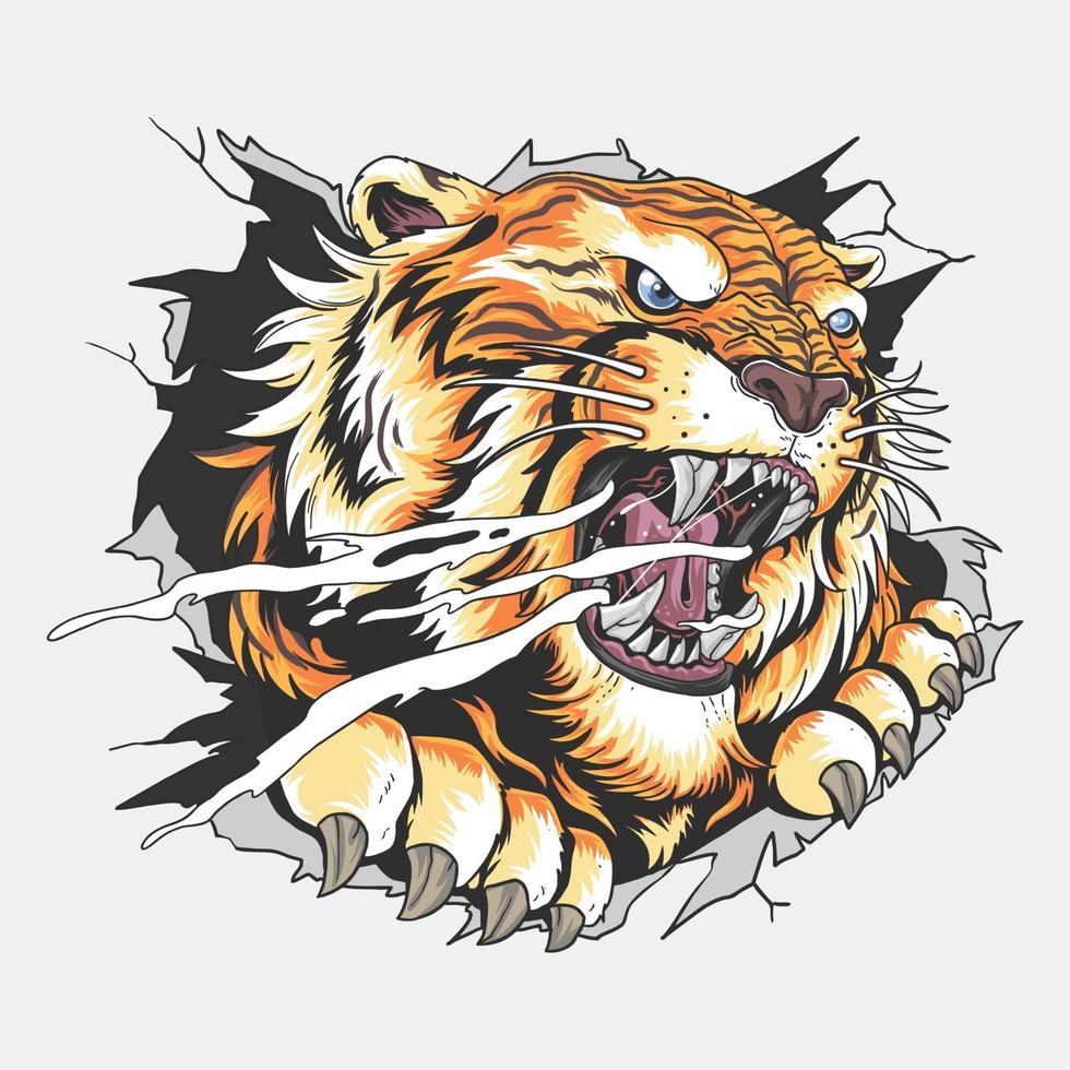 the tiger's head tore through the wall vector