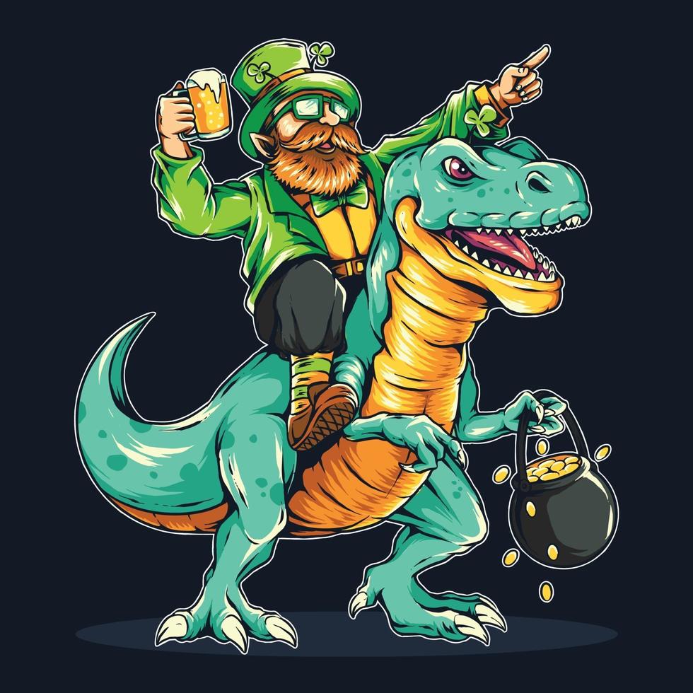 st.patrick's day bearded man riding a dinosaur vector