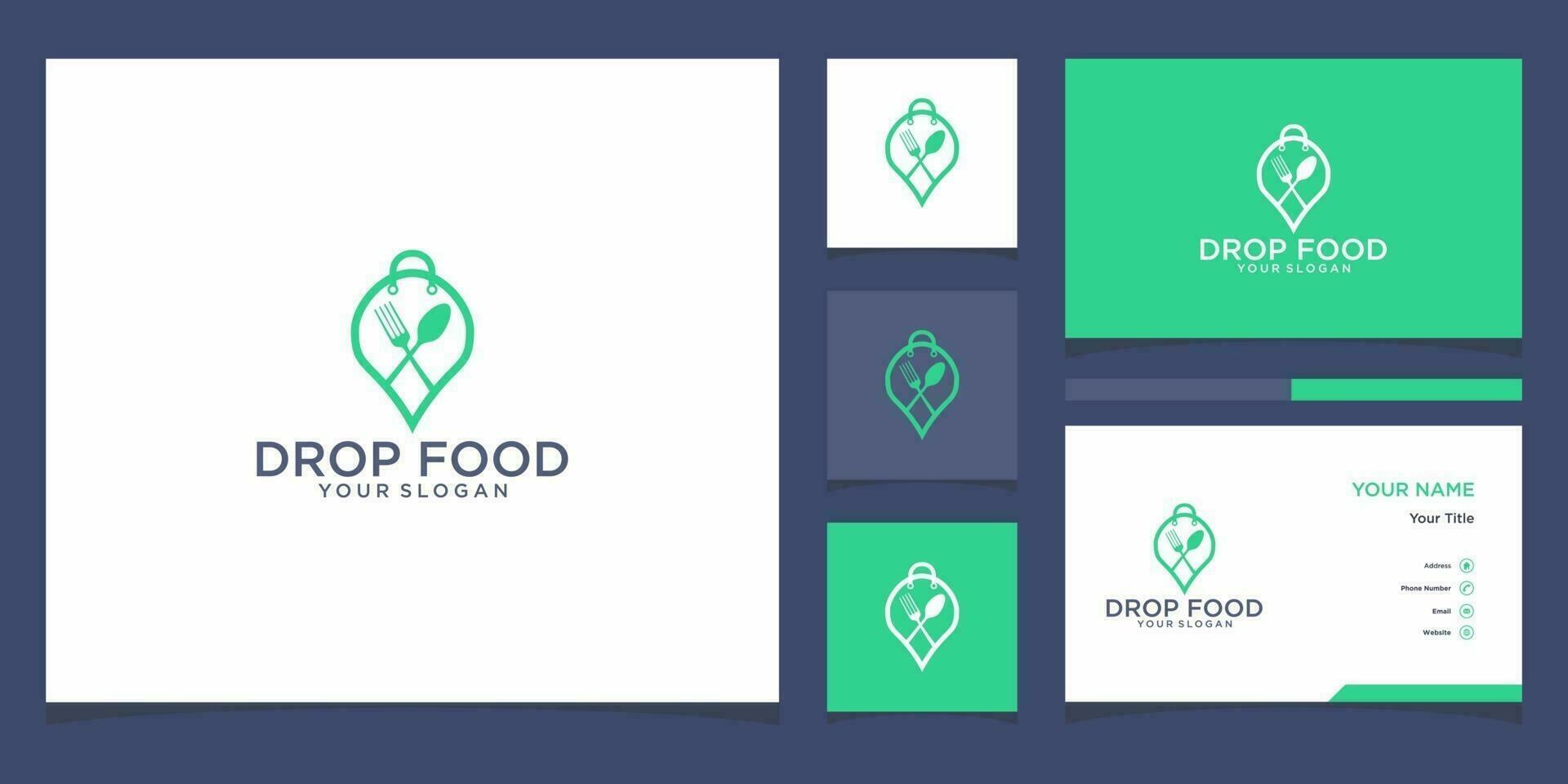 soltar plantillas de logotipos de alimentos y diseño de tarjetas de visita vector