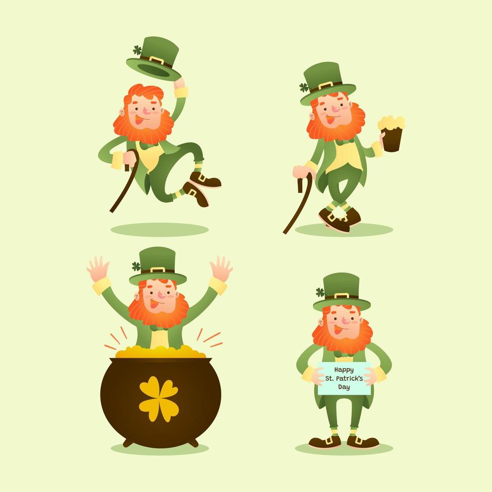 Happy and Cute Expressions of Leprechaun Characters vector