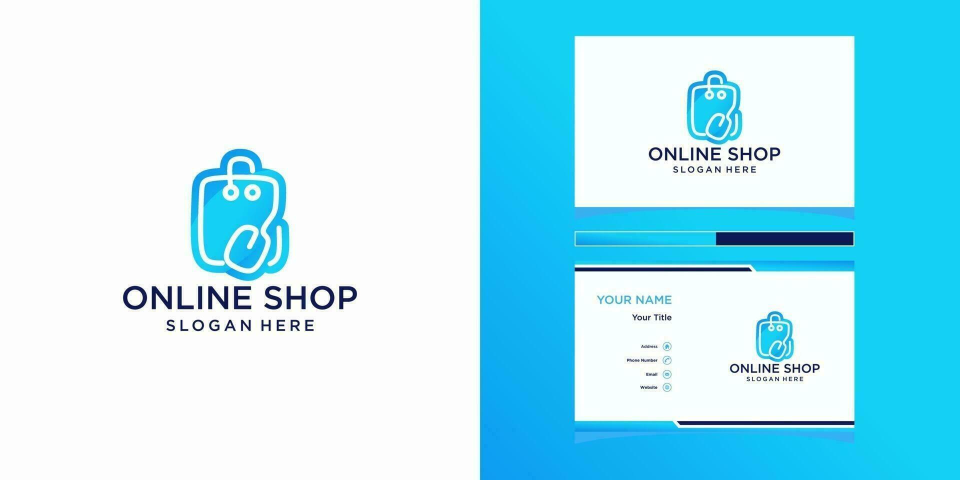 Plantillas de logotipos de tiendas online y diseño de tarjetas de visita. vector